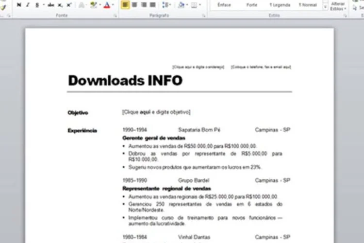 Modelo de Currículo Profissional para Word (INFO ONLINE)
