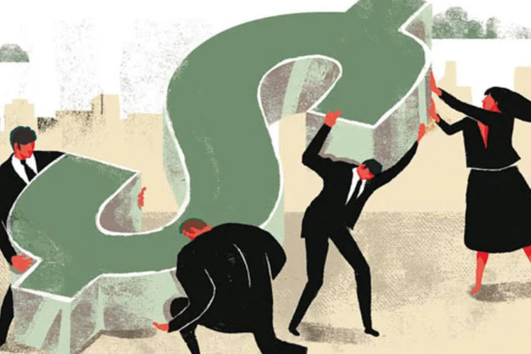 
	Ilustra&ccedil;&atilde;o de pessoas erguendo um cifr&atilde;o: no ano passado, 3 ganhadores dividiram mais de R$ 244 milh&otilde;es na Mega da Virada
 (Francisco Martins/EXAME)
