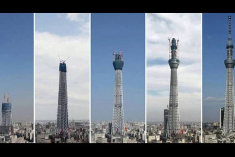 Montagem mostra a evolução da construção da Tokyo Skytree
 (Jiji Press/AFP)
