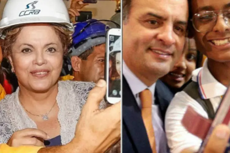 
	Dilma Rousseff tem 36% das inten&ccedil;&otilde;es de voto e A&eacute;cio Neves, 20%
 (Divulgação/Montagem EXAME.com)