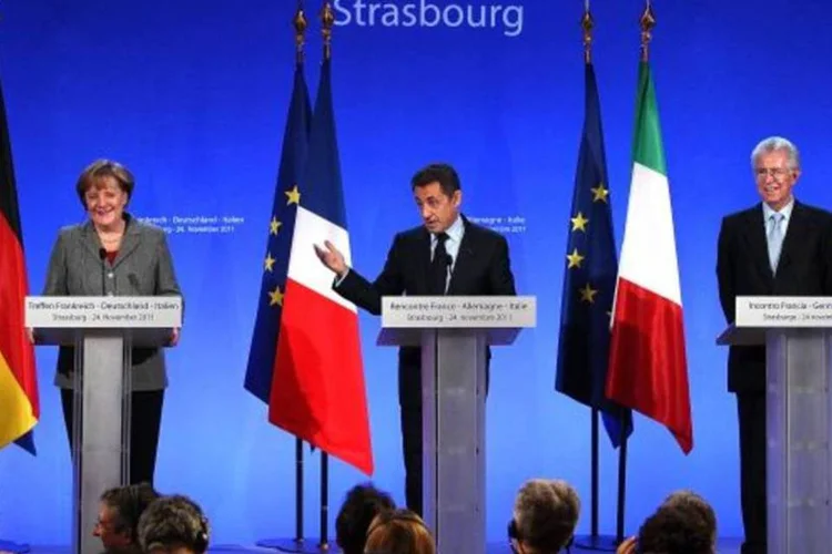 O mau humor do mercado se consolidou após a entrevista coletiva da chanceler alemã, Angela Merkel, do presidente francês, Nicolas Sarkozy, e do premiê italiano, Mario Monti (Thomas Niedermueller/Getty Images)