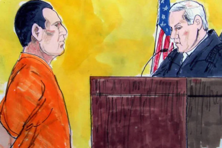 
	Ilustra&ccedil;&atilde;o: David Headley encara o juiz Harry Leinenweber em Chicago, em 2010
 (AFP/ Carol Renaud)