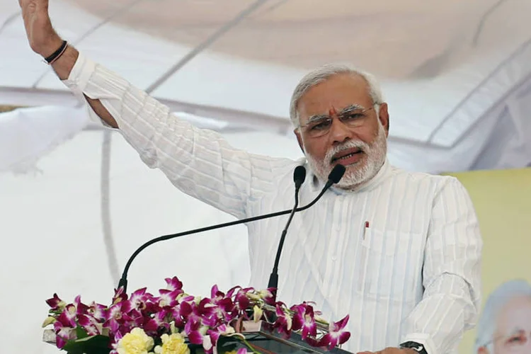 
	Narendra Modi durante evento da campanha em fevereiro de 2014
 (Vivek Prakash/Bloomberg)