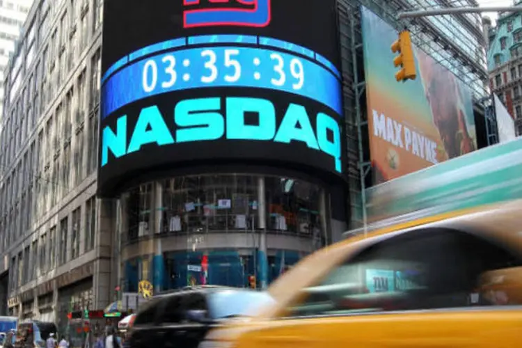 
	Painel da Nasdaq na Times Square: o Nasdaq declinou 63,15 pontos (1,72%) e fechou aos 3.606,12 pontos
 (GettyImages)