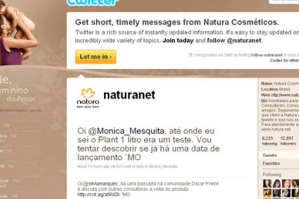 Perfil da Natura no Twitter pode ser acessado por diferentes funcionários para sanar dúvidas de internautas (.)