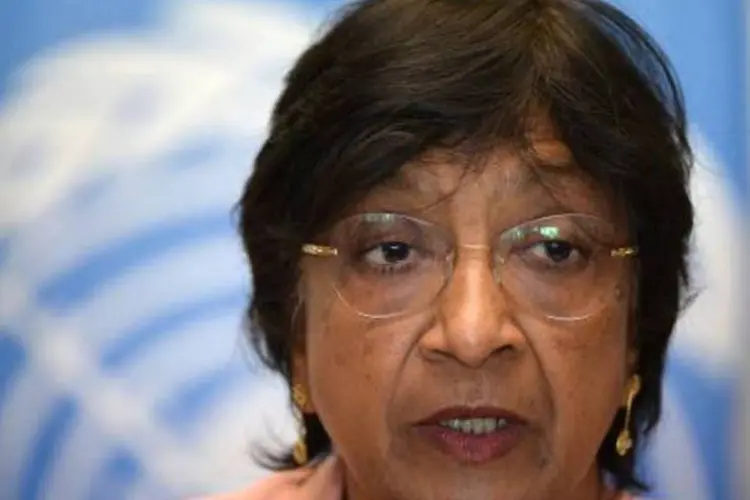 A alta comissária da ONU para os Direitos Humanos, Navi Pillay, durante uma coletiva de imprensa em Rabat (Fadel Senna/AFP)