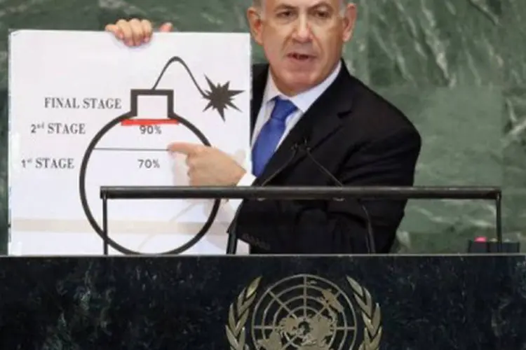 Benjamin Netanyahu discursa sobre a questão nuclear iraniana: Netanyahu focou sua mensagem no plenário da ONU no Irã e seu programa nuclear (©AFP/Getty Images / Mario Tama)
