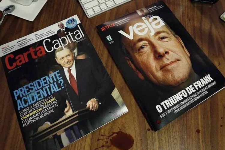 
	House of Cards: a Netflix divulgou a s&eacute;rie em falsas capas das revistas Veja e Carta Capital
 (Reprodução/Facebook)
