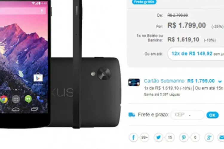 Nexus 5 no Submarino (Reprodução/Submarino)