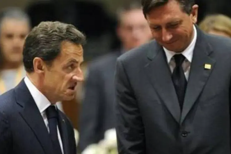 Nicolas Sarkozy e o primeiro ministro da Eslovênia, Borut Pahor (John Thys/AFP)