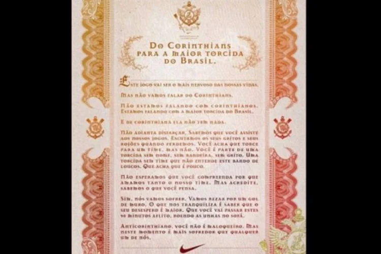Nike: marca lançou provocação do Corinthians para torcedores de times adversários (Divulgação)