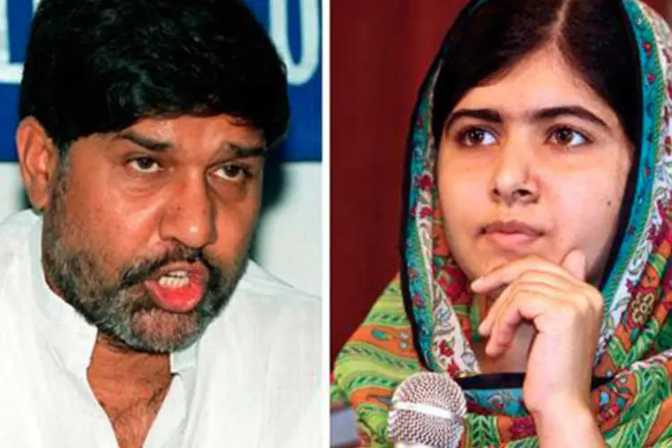 Os vencedores do Prêmio Nobel da Paz: o indiano Kailash Satyarthi e a paquistanesa Malala Yousafzai (RAVI RAVEENDRAN/WOLE EMMANUEL/AFP)