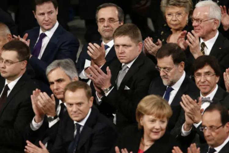 Dirigentes europeus durante a cerimônia de entrega do Prêmio Nobel em Oslo (REUTERES/Heiko Junge/NTB Scanpix)