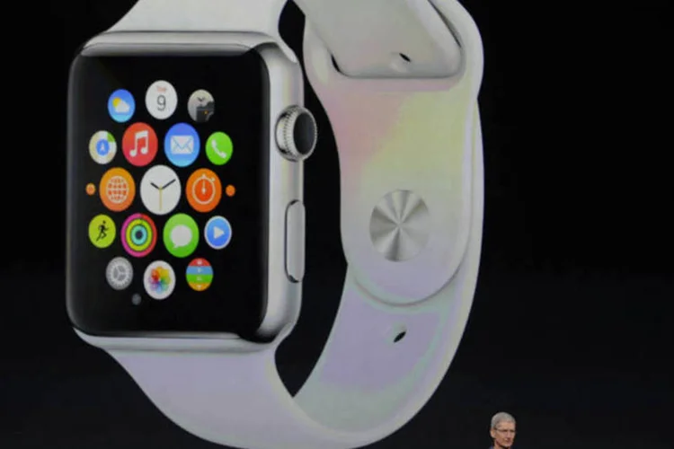 Tim Cook, CEO da Apple, durante a apresentação do Apple Watch, em um evento na Califórnia (David Paul Morris/Bloomberg)
