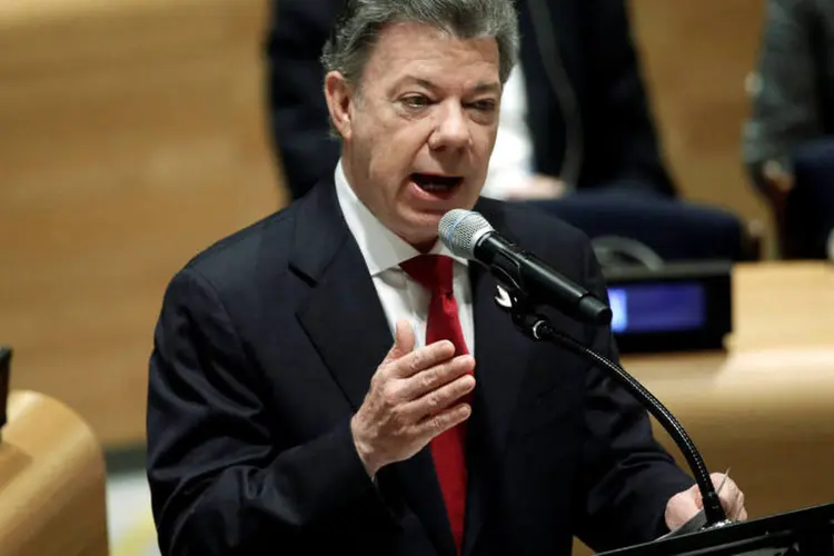O presidente colombiano Juan Manuel Santos na ONU: condenação da "receita baseada na repressão" (Mike Segar/Reuters)