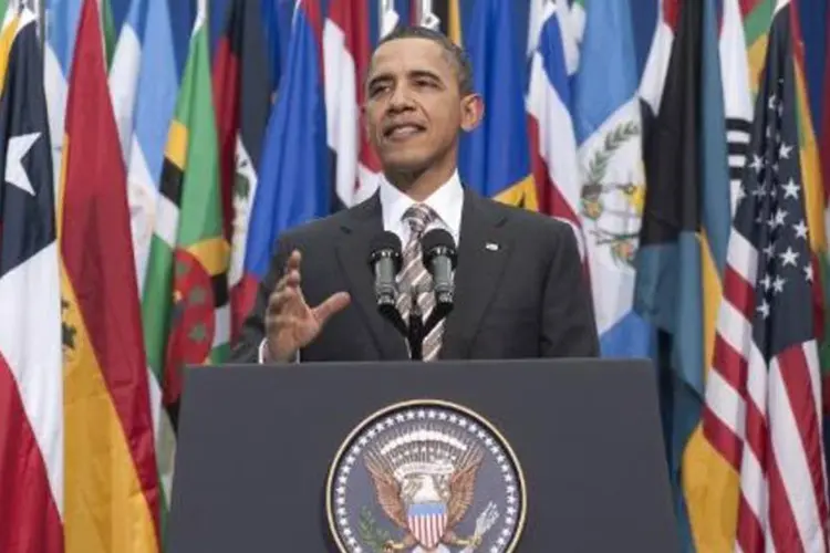 Barack Obama discursa sobre as relações entre os EUA e a América do Sul, em 21 de março de 2011 (Saul Loeb/AFP)
