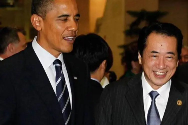 Barack Obama e Naoto Kan: premiê japonês justificou bases norte-americanas no país (Getty Images)