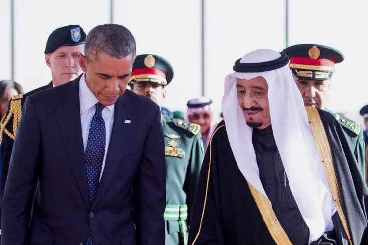 
	O presidente americano e o rei da Ar&aacute;bia Saudita: atentado de 1996 destruiu um edif&iacute;cio de v&aacute;rios andares no qual moravam os militares americanos
 (Saudi Press Agency/Handout via Reuters)