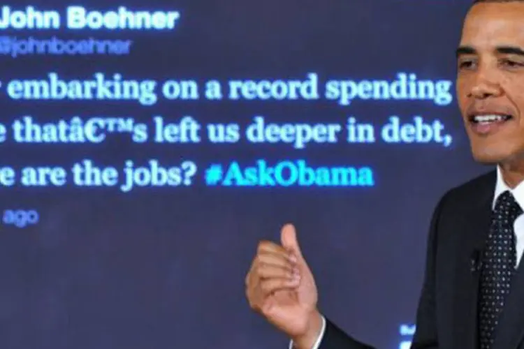 Barack Obama na sessão de resposta a perguntas do Twitter (Mandel Ngan/AFP)