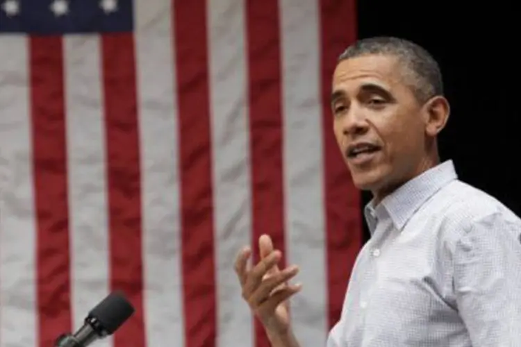 
	Obama discursa em evento de campanha em Chigaco: &quot;n&oacute;s deveremos correr at&eacute; atravessar a linha de chegada. Mas realmente estamos bem posicionados&quot;
 (Yuri Gripas/AFP)