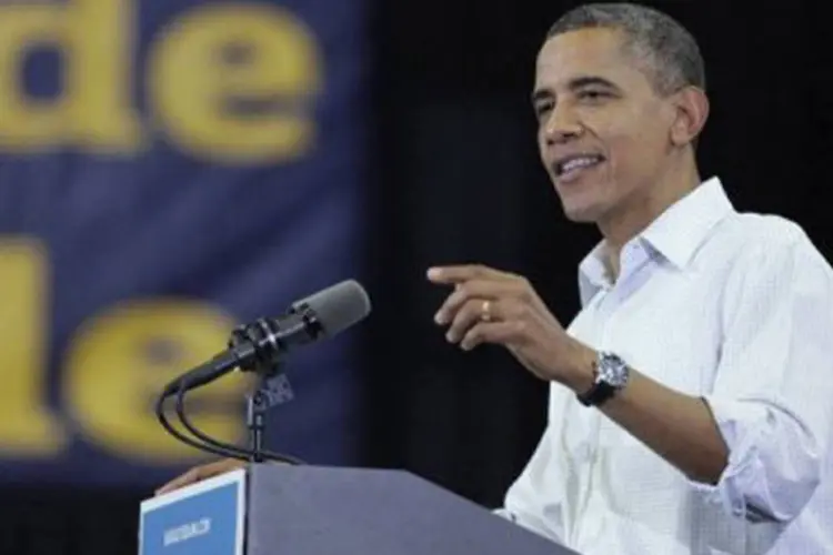 Barack Obama discursa em evento de campanha em Toledo, Ohio (J.D. Pooley/Getty Images/AFP)
