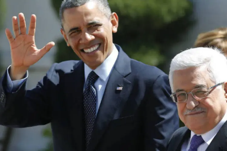O presidente dos EUA, Barack Obama, e o presidente palestino, Mahmoud Abbas, na Cidade de Ramallah, em 21 de março de 2013 ( REUTERS / Larry Downing)