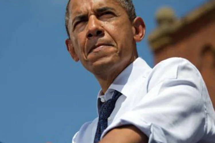 
	Obama discursa em Ohio: neste estado, o presidente americano apresenta uma vantagem consider&aacute;vel por ter 50% de apoio dos prov&aacute;veis eleitores contra 44% do rival
 (©AFP / Jim Watson)