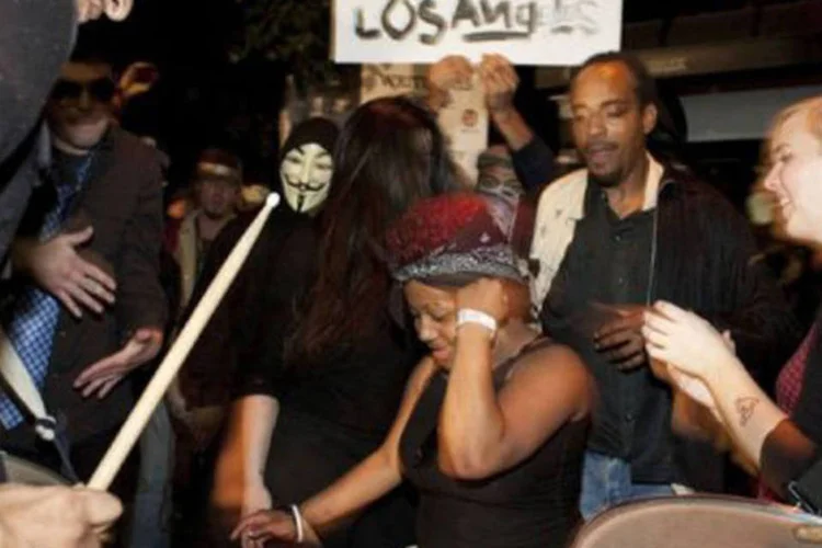 Os manifestantes que acampam no centro de Los Angeles iniciaram seu protesto em outubro
 (Adrian Sanchez-Gonzalez/AFP)
