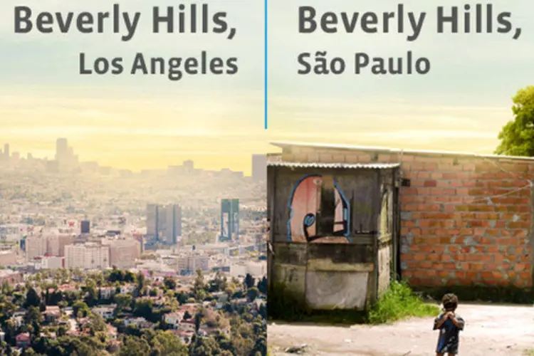 Anúncio da ONG Teto: comparação entre favelas no Brasil e cartões-postais mundiais de mesmo nome (Divulgação/ONG Teto)