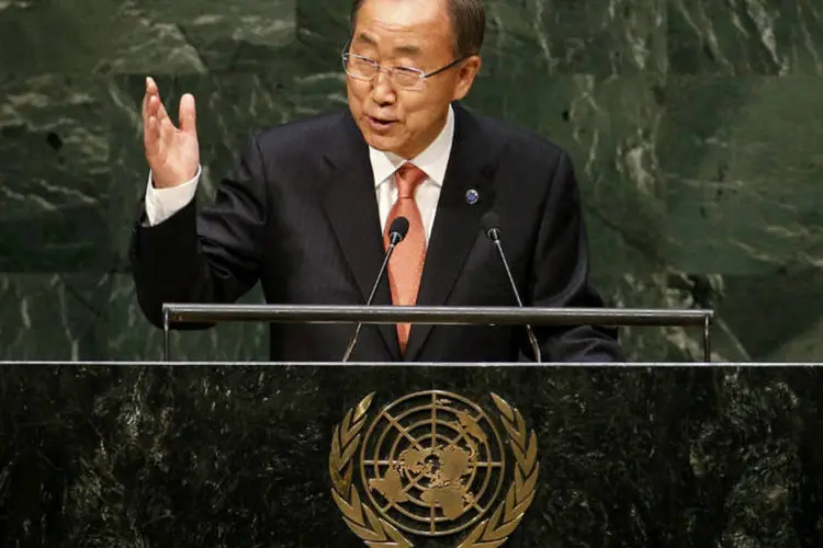 
	O secret&aacute;rio-geral da ONU, Ban Ki-moon: a China deseja celebrar com grande pompa o 70&ordm; anivers&aacute;rio da derrota japonesa com um desfile, o primeiro desde 2009, para mostrar seu poderio militar
 (Mike Segar/Reuters)