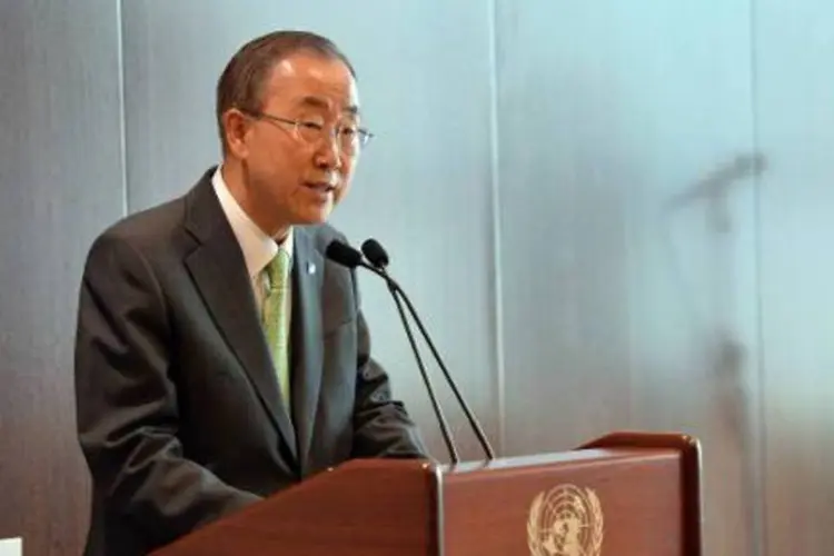 
	O secret&aacute;rio-geral da ONU, Ban Ki-moon: ainda faltam recuperar alguns corpos
 (Stan Honda/AFP)