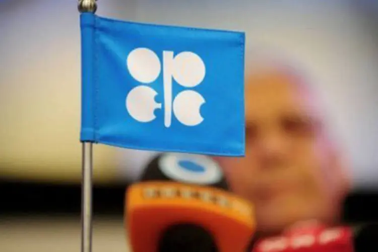 
	Bandeira com o logotipo da Opep; o grupo produz mais de um ter&ccedil;o do petr&oacute;leo mundial.
 (Joe Klamar/AFP)