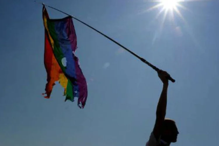 Manifestante participa da parada do Orgulho Gay em São Petersburgo (Olga Maltseva/AFP)