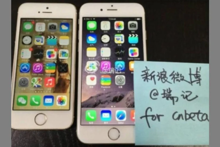 Imagens publicadas em uma rede social chinesa mostram um iPhone com uma tela de aproximadamente 4,7 polegadas (Reprodução/Weibo)