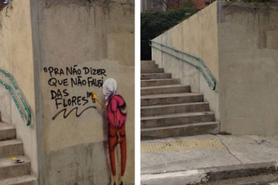 Desenho havia sido feito no dia 16 de junho e, menos de uma semana depois, foi apagado pelos agentes da prefeitura de São Paulo (Divulgação / Osgemeos)