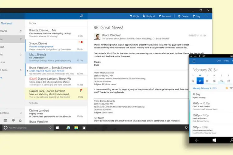 
	Outlook 2016: Microsoft tomou v&aacute;rias iniciativas destinadas a integrar a marca no mundo os dispositivos m&oacute;veis
 (Divulgação/Microsoft)