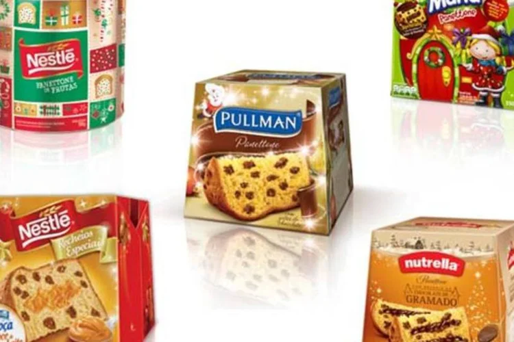 Primeiros lotes de panetone chegaram aos supermercados quatro meses antes do Natal (Montagem de Juliana Pimenta sobre fotos Divulgação)