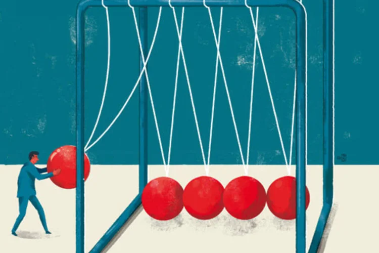 Ilustração - Pêndulo de Newton (Ilustração: Francisco Martins/EXAME)