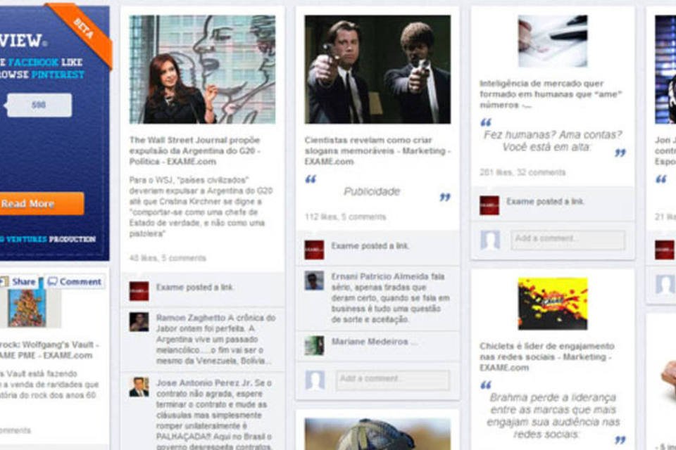 Aplicativo gratuito PinView transforma Facebook em mural do Pinterest (Reprodução)