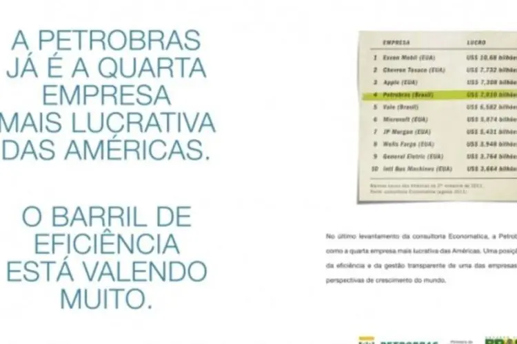 Petrobras: empresa divulga anúncio em que comunica ser a quarta mais lucrativa (Divulgação)