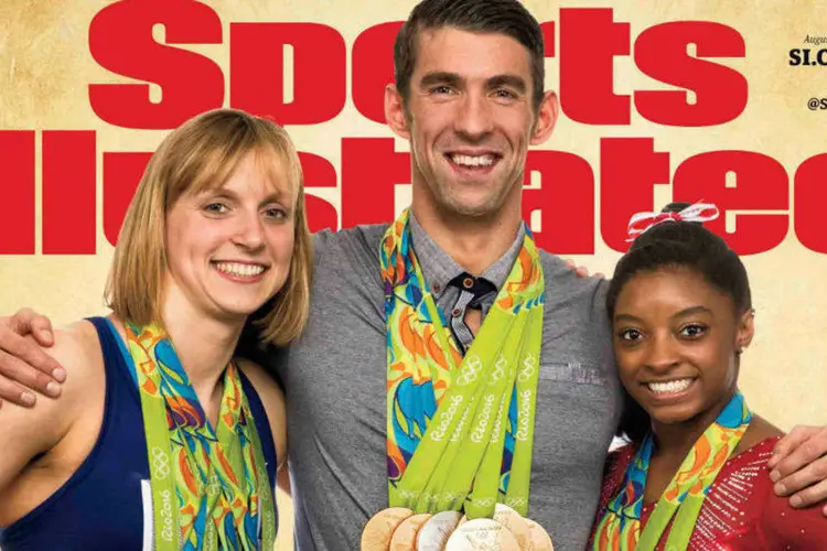 Capa da nova edição da revista Sports Illustrated: apesar de ser patrocinado pela Under Armour, Phelps aparece vestido Nike (Reprodução/Sports Illustrated)