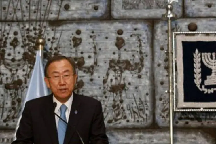 O secretário-geral da ONU, Ban Ki-moon, em Jerusalém: "devemos superar o profundo ceticismo resultante de 20 anos de bloqueio", disse (Gali Tibbon/AFP)