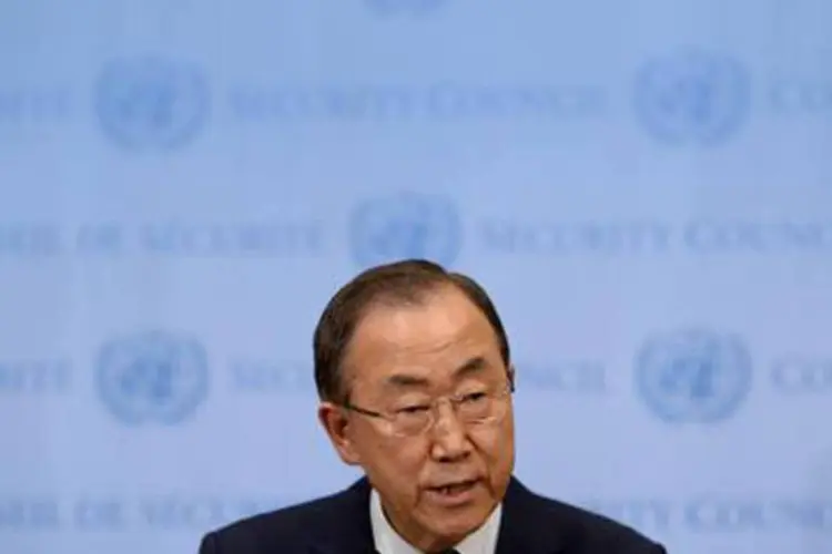 O secretário-geral da ONU, Ban Ki-moon: "acreditamos que não será utilizado nunca (o capítulo VII) porque nada justifica", disse vice-ministro russo (Stan Honda/AFP)
