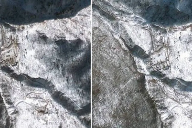 Imagens da GeoEye em 4 de janeiro (E) e 23 de janeiro, 2013 mostra local de testes nucleares na Coreia do Norte
 (AFP)
