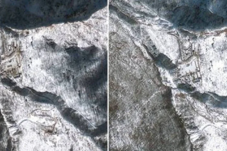 Imagens da GeoEye em 4 de janeiro (E) e 23 de janeiro, 2013 mostra local de testes nucleares na Coreia do Norte
 (AFP)