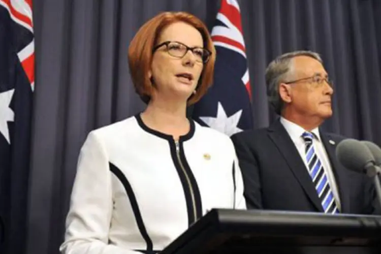 
	A primeira-ministra australiana Julia Gillard: v&aacute;rios dirigentes duvidaram da capacidade de Gillard de comandar o partido para a vit&oacute;ria nas elei&ccedil;&otilde;es legislativas
 (AFP)