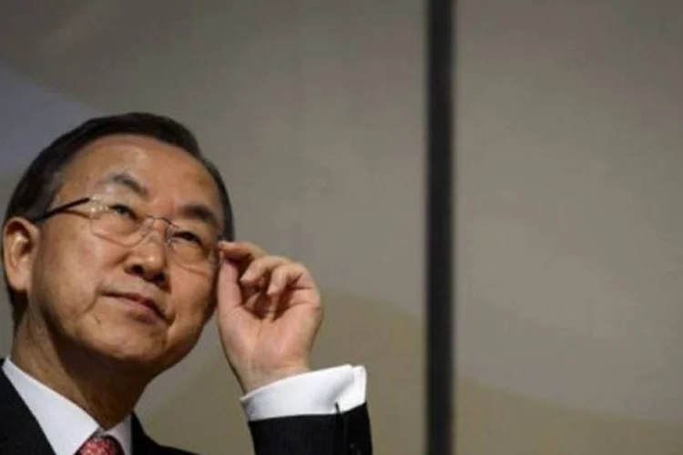 
	O secret&aacute;rio-geral da ONU, Ban Ki-moon: &quot;me alegra que finalmente tenham atuado&quot;, disse Ban
 (Fabrice Coffrini/AFP)