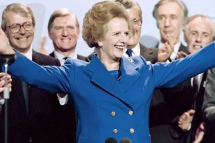 
	Margaret Thatcher em outubro de 1989 em uma confer&ecirc;ncia do Partido Conservador em Blackpool
 (Johnny Eggitt/AFP)