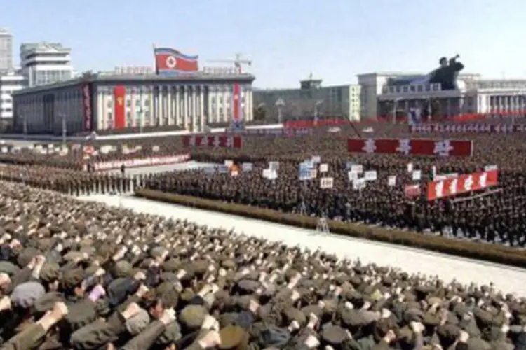 
	Desfile militar em Pyongyang no dia 29 de mar&ccedil;o de 2013: o governo americano exigiu a &quot;liberta&ccedil;&atilde;o imediata&quot; de Kenneth Bae
 (AFP)