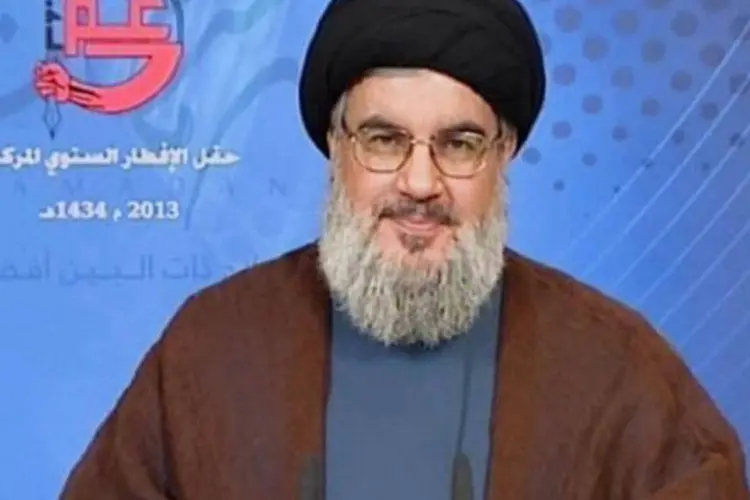 Líder do Hezbollah, Hassan Nasrallah, discursa no Líbano: decisão significa o congelamento dos depósitos na UE do grupo árabe (AFP)